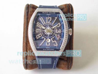 Swiss Replica Franck Muller Vanguard Yachting V45 Watch Silver Diamond Arabic Markers